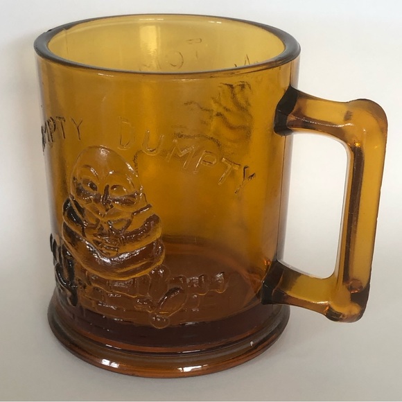 Vtg AMBER GLASS MUG Mother Goose Rhyme Nursery Tom Tom Humpty Dumpty Tiara Glass - Picture 14 of 16